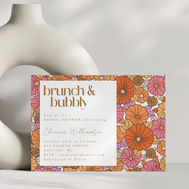Boho Earthy Burnt Orange Floral Brunch Bubbly Invitation (Creator Uploaded)