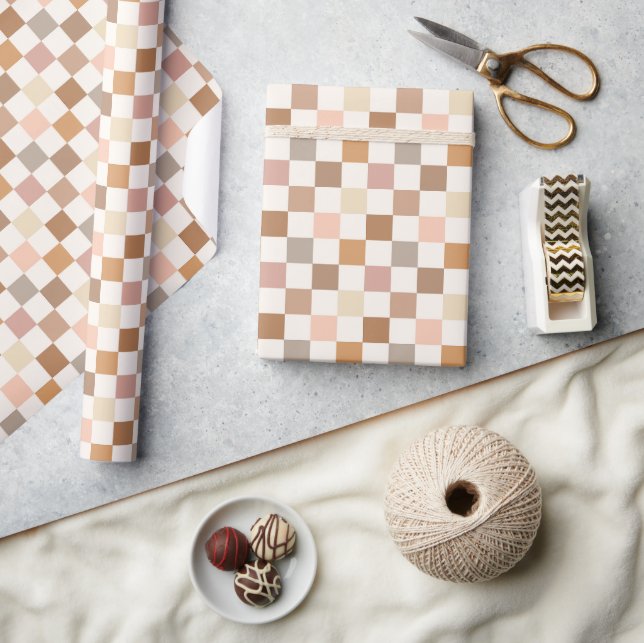 Boho Earthy Check Checkerboard Checkered Girly Wrapping Paper (Crafts)