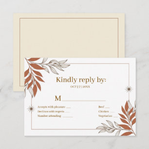 Boho Earthy Clay Leaf Wedding RSVP Card