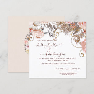 Boho Earthy Floral Pink Rose Gold Couples Shower Invitation