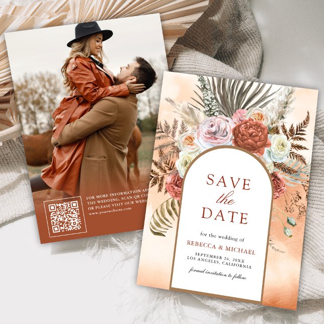 Boho Earthy Floral Terracotta Wedding Photo Save The Date (Creator Uploaded)