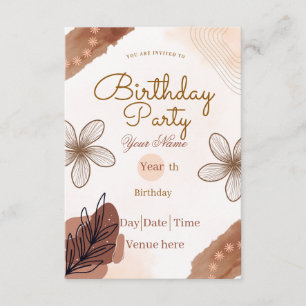 Boho Earthy Minimalist Birthday Party Invitation