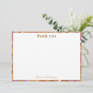 Boho Earthy Orange Floral Custom Bridal Shower Thank You Card