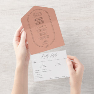 Boho Earthy Pale Terracotta Botanical Wedding All In One Invitation