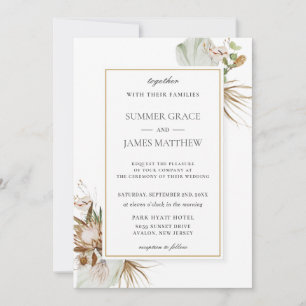 Boho Earthy Protea Palm Rust Brown Rustic Wedding Invitation