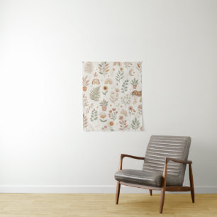Boho Earthy Rainbow Botanical Nursery Wall Tapestry