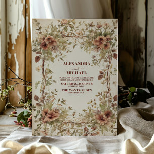 Boho Earthy Shades Clay Floral Wedding  Invitation