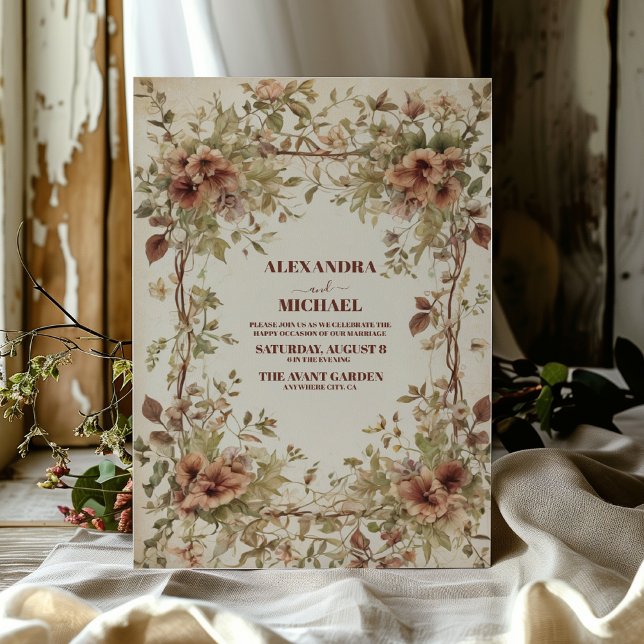 Boho Earthy Shades Clay Floral Wedding  Invitation (Creator Uploaded)