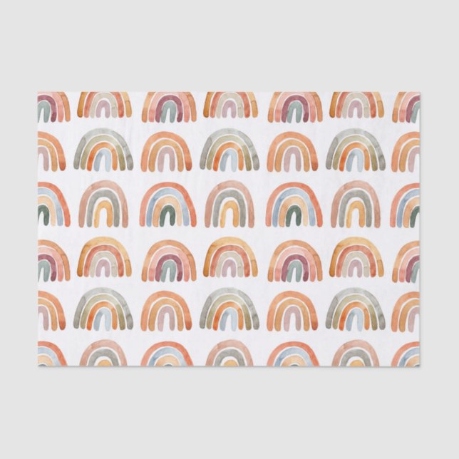 Boho Earthy Tone Watercolor Rainbows Illustration  Tissue Paper (Front)