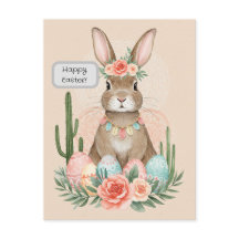 Boho Easter Bunny Card – Whimsical Pastel Postcard