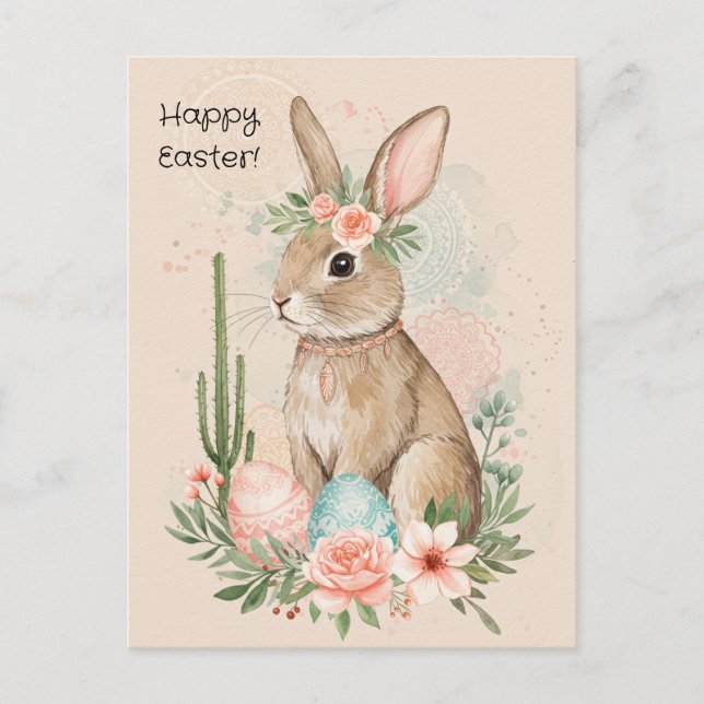 Boho Easter Bunny Postcard – Minimalist Mandala (Front)