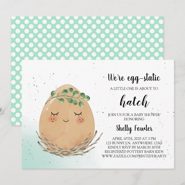 Boho Easter Egg Baby Shower Invitation - Brown Egg (Front/Back)