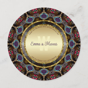 Boho Eastern Aqua Purple Mosaic Mandala Event Menu