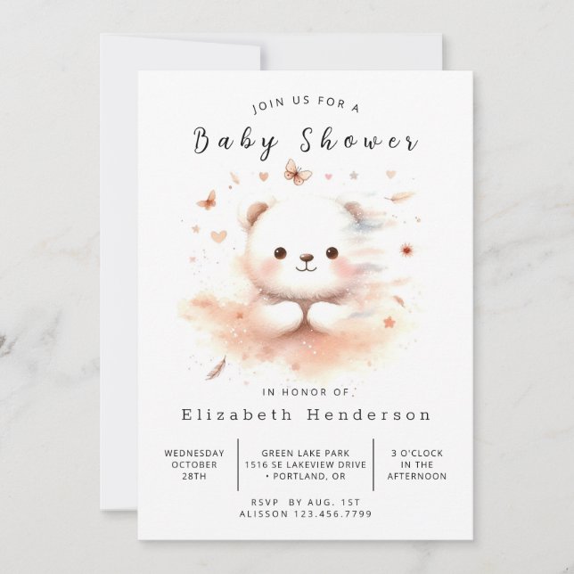 Boho Editable Bear Baby Shower Invitation (Front)