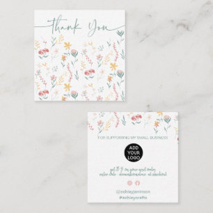 Boho editable floral pattern order thank you square business card