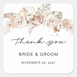 Boho editable rectangle wedding thank you stickers