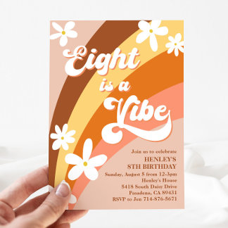 Boho Eight is a Vibe Retro Daisies Rainbow Invitation
