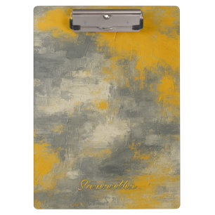 Boho Elegance Abstract Mustard & Grey Art Clipboard