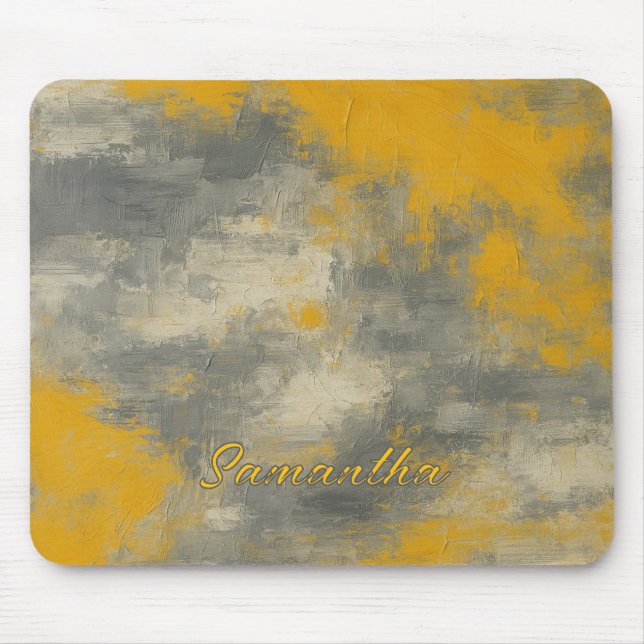Boho Elegance Abstract Mustard & Grey Art Mouse Mat (Front)