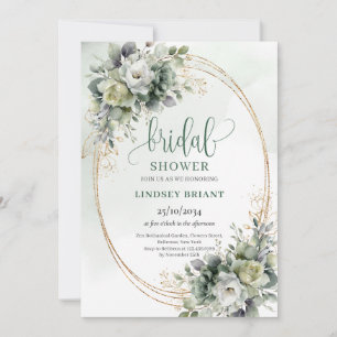 Boho Elegance Greenery Gold Bridal Shower Invites