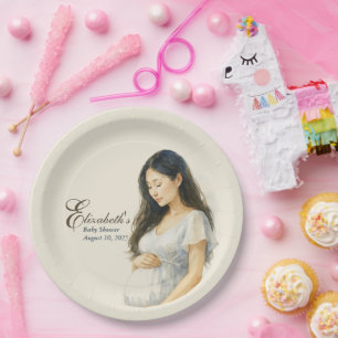 Boho Elegant  baby shower asian mom-to-be Paper Plate