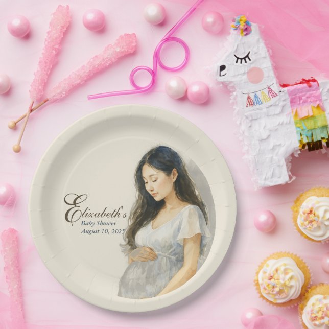 Boho Elegant  baby shower asian mom-to-be Paper Plate (Party)
