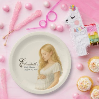 Boho Elegant  baby shower blonde mom-to-be Paper Plate