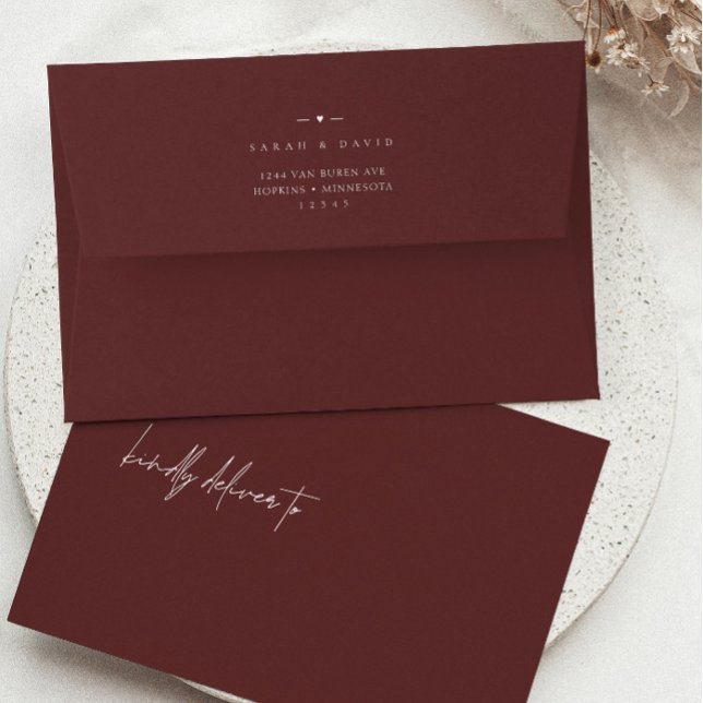 Boho Elegant Burgundy A7 5x7 Wedding Invitation Envelope (Creator Uploaded)