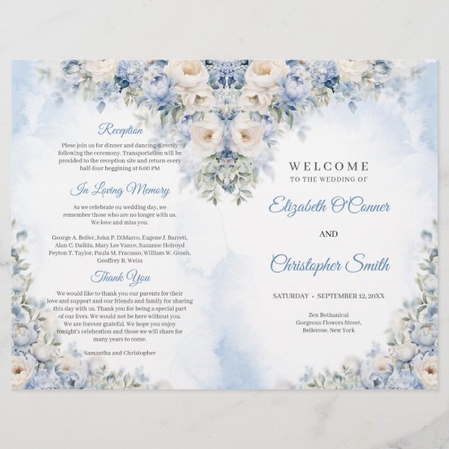 Boho Elegant Dusty Blue and Ivory Flowers Ceremony (Front)