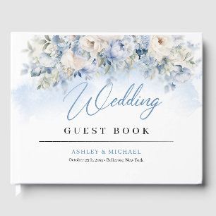 Boho Elegant Dusty Blue and Ivory Flowers wedding Guest Book