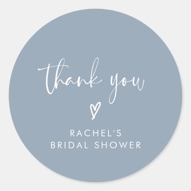 Boho Elegant Dusty Blue Bridal Shower Thank You Classic Round Sticker (Front)