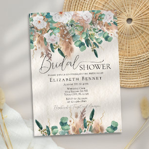 Boho Elegant Eucalyptus Pampas Grass Bridal Shower Invitation