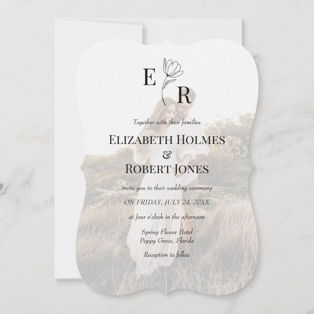 Boho Elegant Floral Monogram Custom Photo Wedding  Invitation (Front)