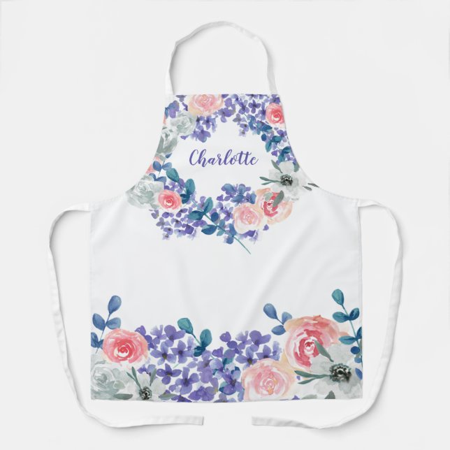 Boho Elegant Floral Watercolor Personalised Apron (Front)