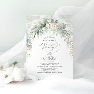 Boho Elegant Gold Glitter Greenery Birthday Invitation