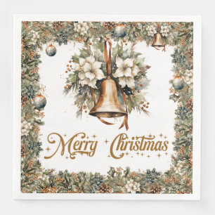 Boho Elegant greenery and Christmas gold bells Napkin