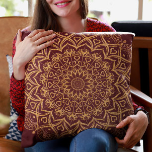 Boho Elegant Maroon Red and Gold Mandala Cushion