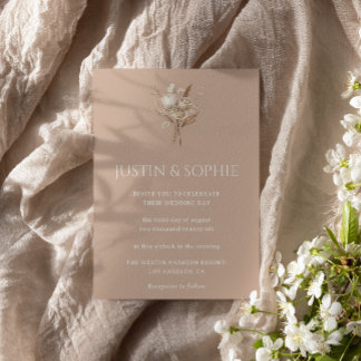 Boho Elegant Minimalist Neutral Floral Wedding Invitation
