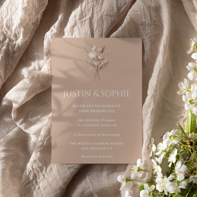 Boho Elegant Minimalist Neutral Floral Wedding Invitation (Creator Uploaded)
