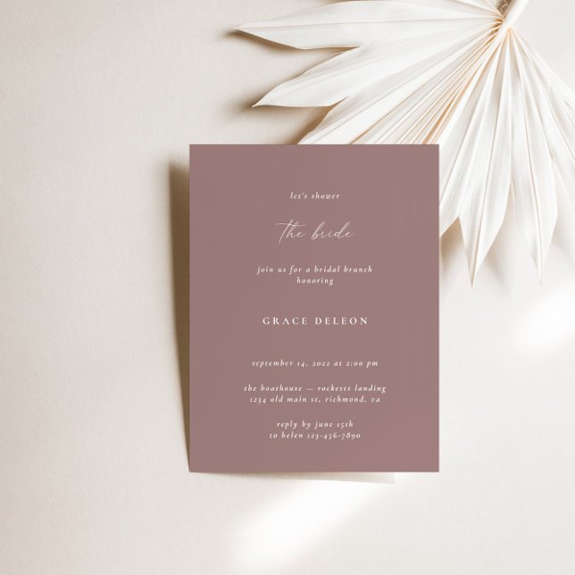 Boho Elegant Modern Dusty Mauve Bridal Shower Invitation (Boho Elegant Modern Dusty Mauve Bridal Shower Invitation)