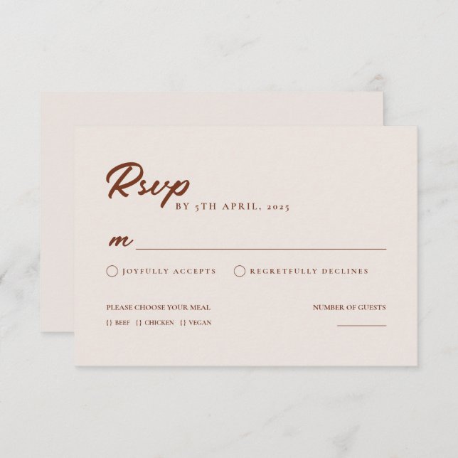 Boho Elegant Modern Minimalist Wedding RSVP Card (Front/Back)