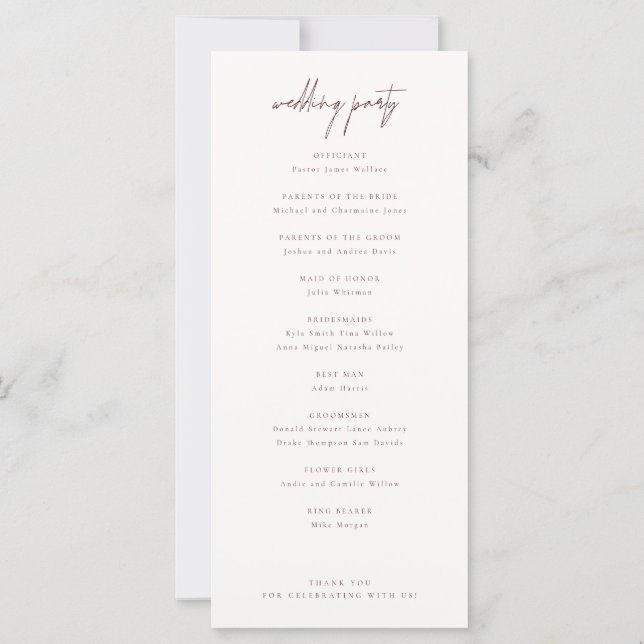 Boho Elegant Modern Wedding Ceremony Program (Back)
