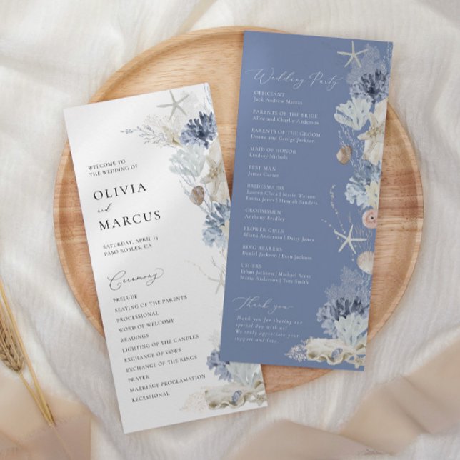 Boho Elegant Ocean Beach Coral Blue Wedding Programme (Creator Uploaded)