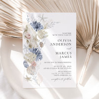 Boho Elegant On The Beach Blue Wedding Invitation