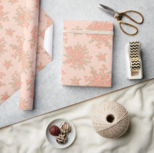 Boho Elegant Peach Orange Floral Wrapping Paper
