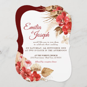 Boho elegant red orchid fall custom Wedding Invita Invitation
