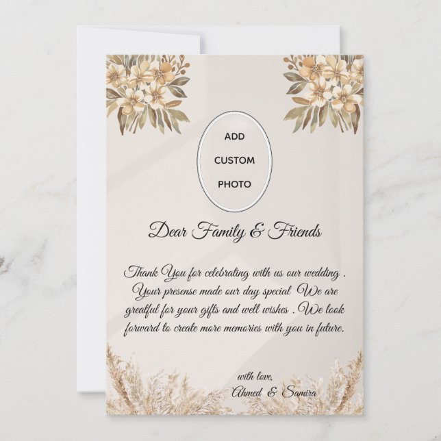 Boho Elegant  Rustic Floral Wedding Thank You Card (Front)