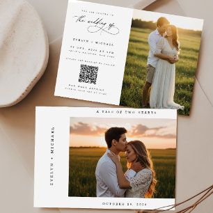 Boho Elegant Script QR Code Photo Budget Wedding Invitation