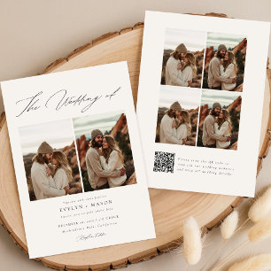 Boho Elegant Script QR Code Photo Budget Wedding Invitation