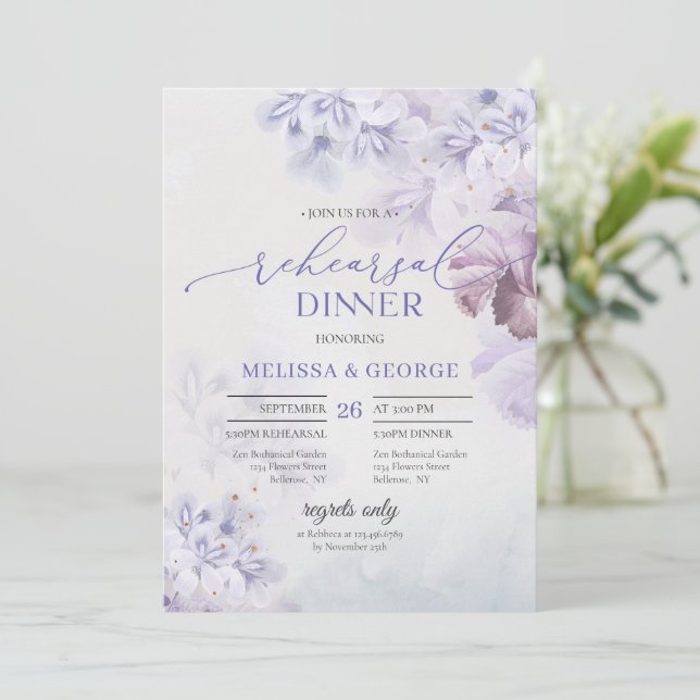 Boho elegant spring flowers lilac purple floral invitation (Standing Front)